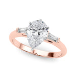 LUMEO Pear Three Stone Diamond Engagement Ring Front View in 18k Solid Rose Gold 