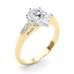 LUMEO Pear Three Stone Diamond Engagement Ring Angle View in 18k Solid Yellow Gold 