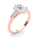 LUMEO Pear Three Stone Diamond Engagement Ring Angle View in 18k Solid Rose Gold 