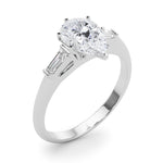 LUMEO Pear Three Stone Diamond Engagement Ring Angle View in Platinum 