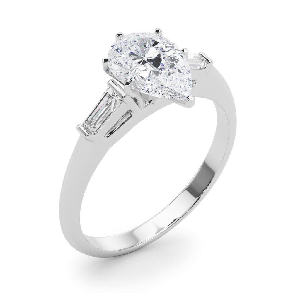 LUMEO Pear Three Stone Diamond Engagement Ring Angle View in Platinum 