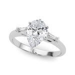 LUMEO Pear Three Stone Diamond Engagement Ring Front View in Platinum 