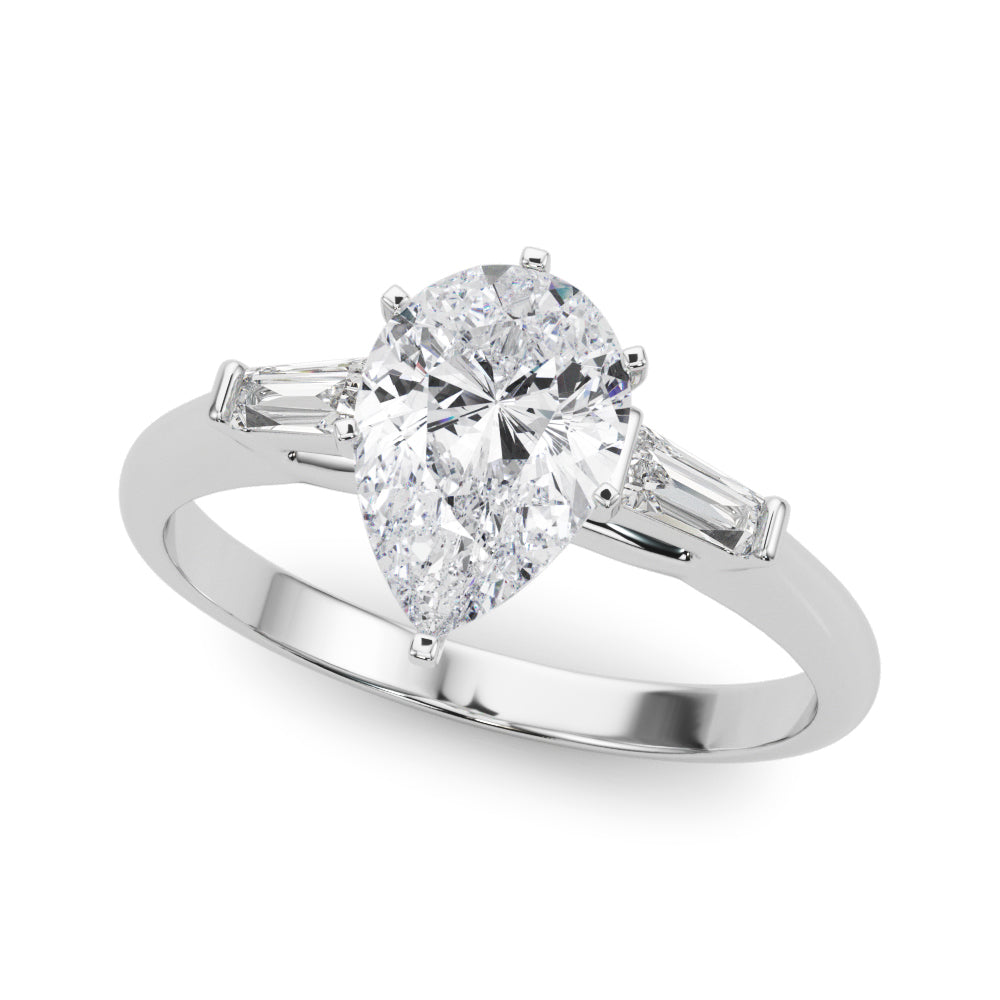 LUMEO Pear Three Stone Diamond Engagement Ring Front View in Platinum 