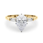 LUMEO Pear Three Stone Diamond Engagement Ring Set in 18k Solid Yellow Gold 