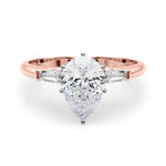 LUMEO Pear Three Stone Diamond Engagement Ring Set in 18k Solid Rose Gold 