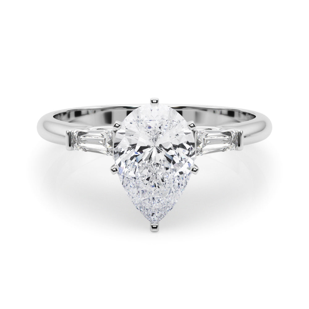 LUMEO Pear Three Stone Diamond Engagement Ring Set in Platinum 