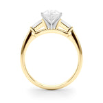 LUMEO Pear Three Stone Diamond Engagement Ring Side View in 18k Solid Yellow Gold 