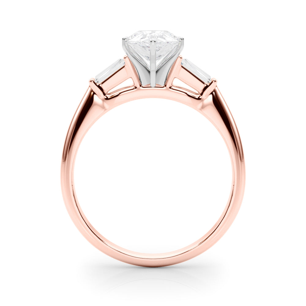 LUMEO Pear Three Stone Diamond Engagement Ring Side View in 18k Solid Rose Gold 