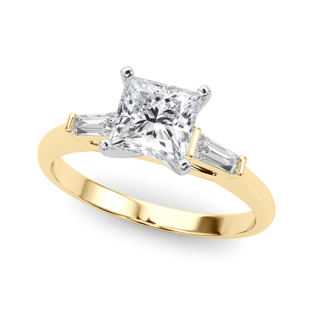 LUMEO Princess Three Stone Diamond Engagement Ring Front View in 18k Solid Yellow Gold 