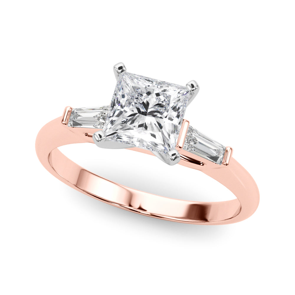 LUMEO Princess Three Stone Diamond Engagement Ring Front View in 18k Solid Rose Gold 
