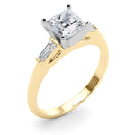 LUMEO Princess Three Stone Diamond Engagement Ring Angle View in 18k Solid Yellow Gold 