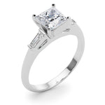 LUMEO Princess Three Stone Diamond Engagement Ring Angle View in Platinum 