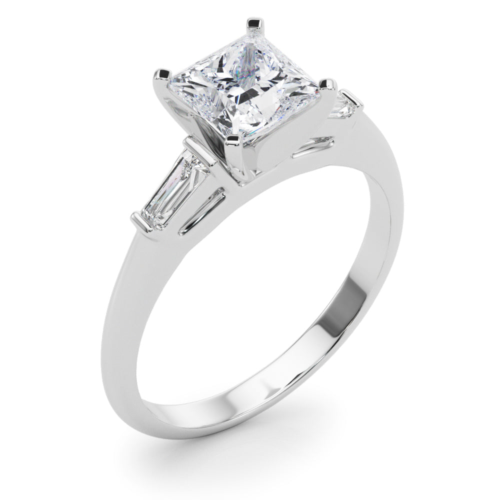 LUMEO Princess Three Stone Diamond Engagement Ring Angle View in Platinum 
