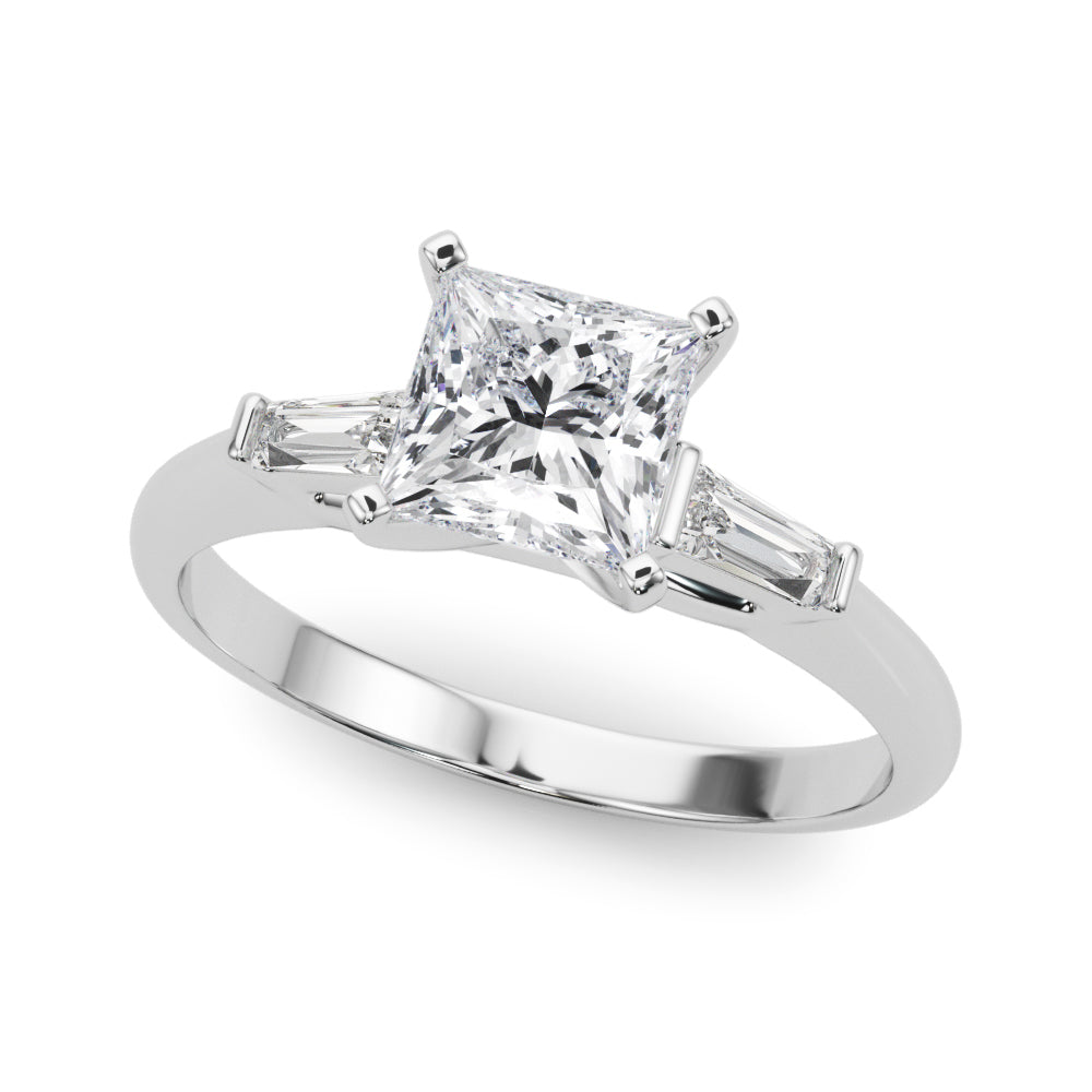 LUMEO Princess Three Stone Diamond Engagement Ring Front View in Platinum #platinum