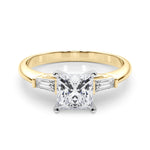 LUMEO Princess Three Stone Diamond Engagement Ring Set in 18k Solid Yellow Gold 