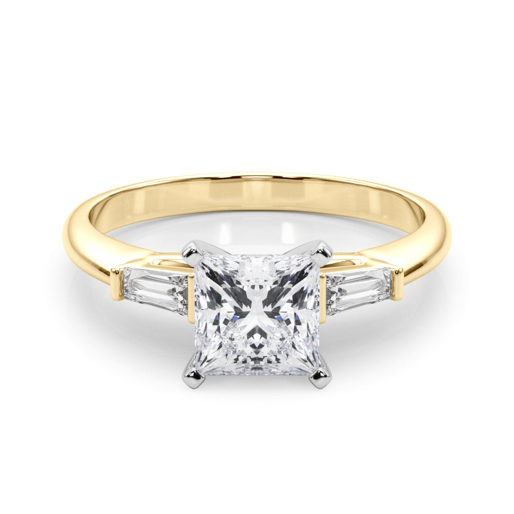 LUMEO Princess Three Stone Diamond Engagement Ring Set in 18k Solid Yellow Gold 