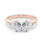 LUMEO Princess Three Stone Diamond Engagement Ring Set in 18k Solid Rose Gold 