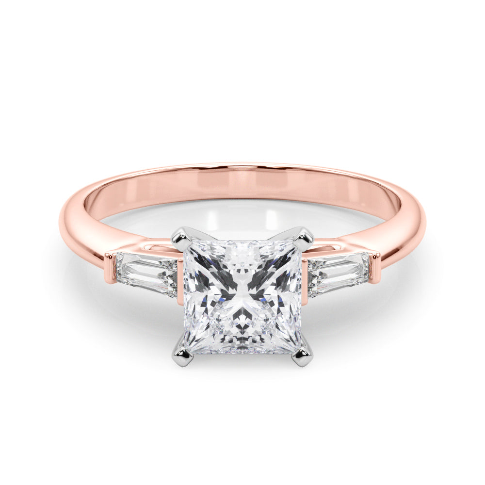 LUMEO Princess Three Stone Diamond Engagement Ring Set in 18k Solid Rose Gold 