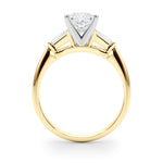 LUMEO Princess Three Stone Diamond Engagement Ring Side View in 18k Solid Yellow Gold 