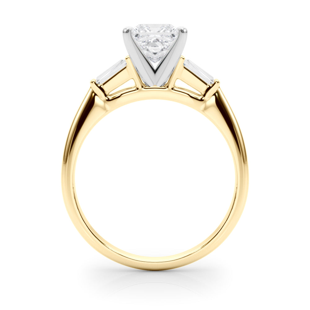 LUMEO Princess Three Stone Diamond Engagement Ring Side View in 18k Solid Yellow Gold 