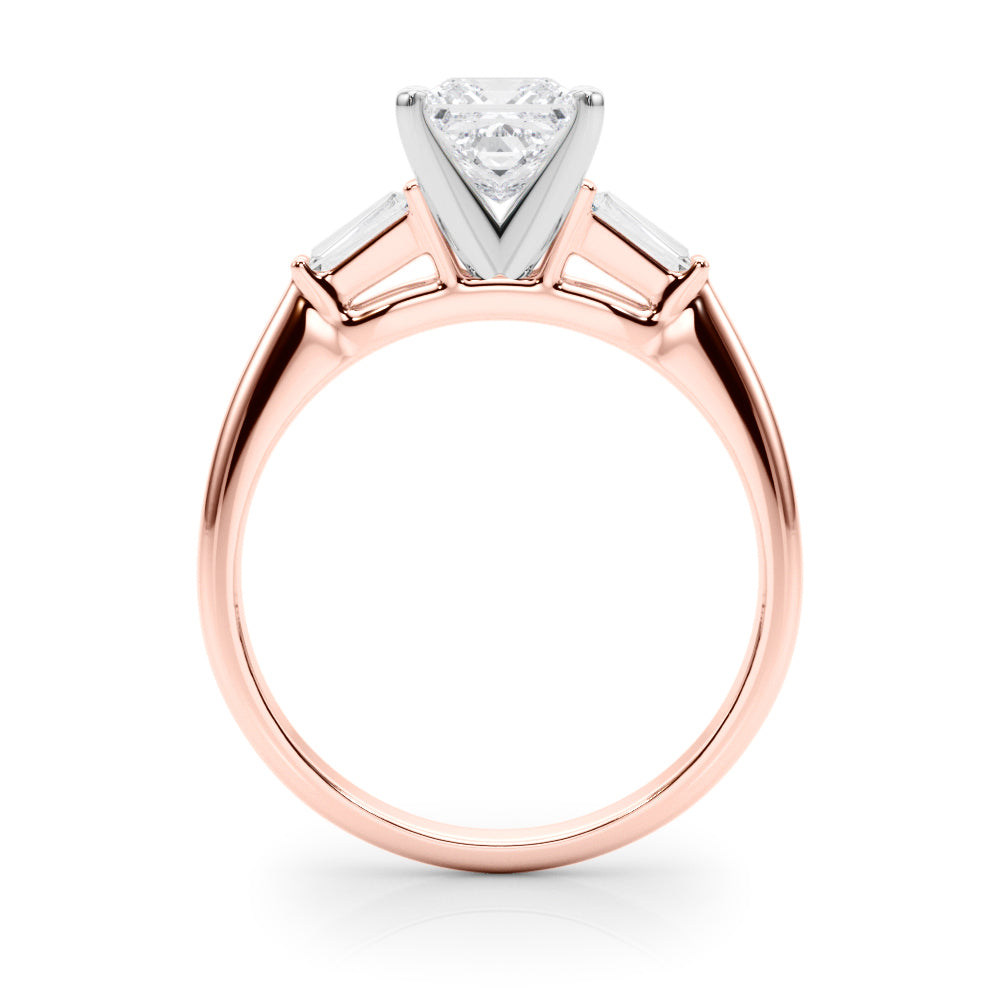 LUMEO Princess Three Stone Diamond Engagement Ring Side View in 18k Solid Rose Gold 