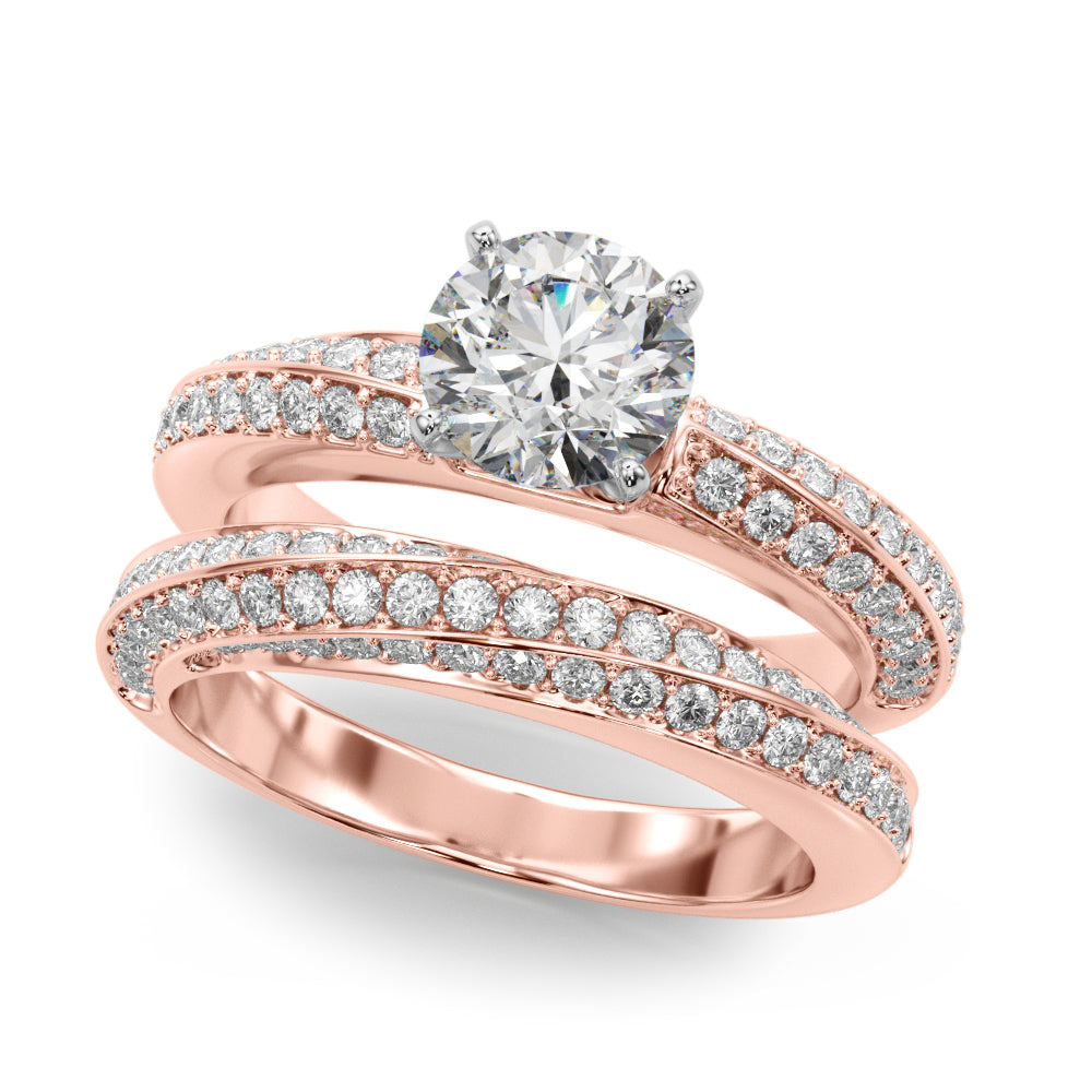 LUMEO Round Solitaire Diamond Engagement Ring Set in 18k Solid Rose Gold 