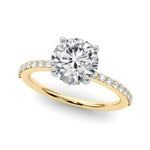 LUMEO Round Hidden Halo Diamond Engagement Ring Front View in 18k Solid Yellow Gold 