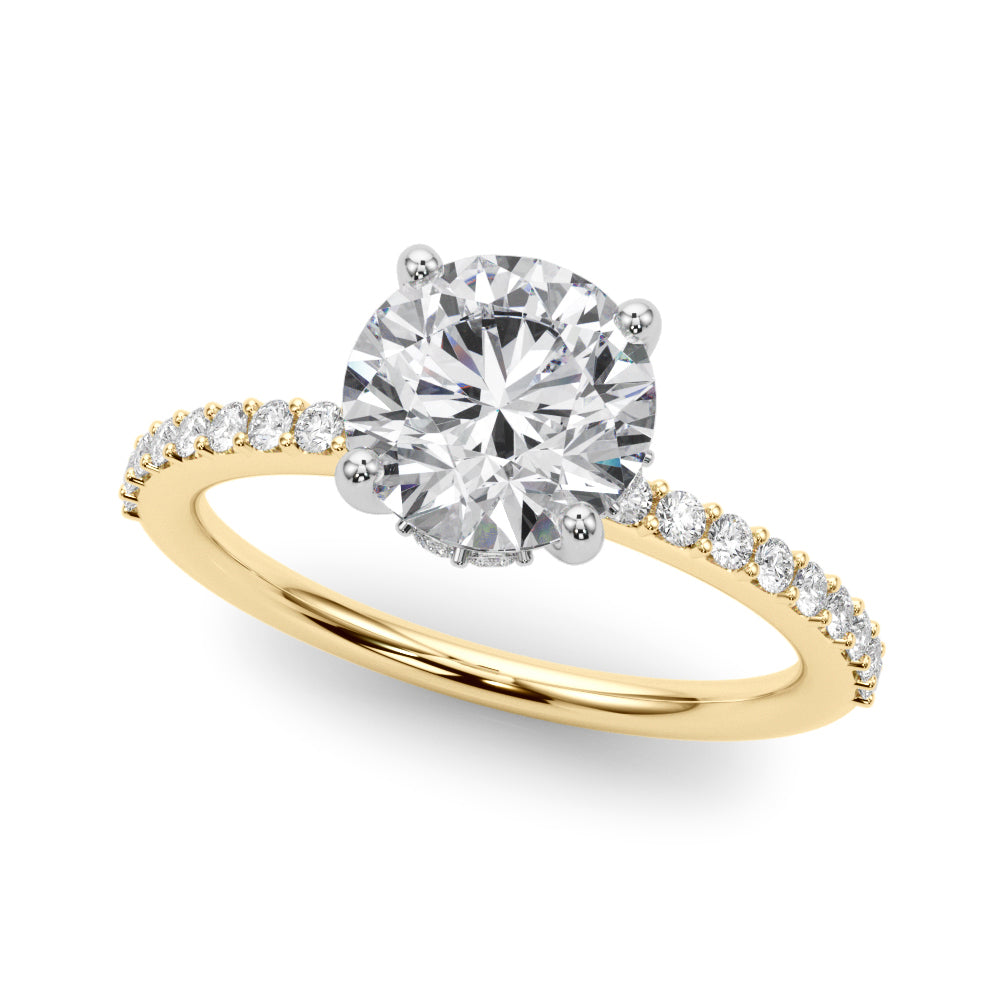 LUMEO Round Hidden Halo Diamond Engagement Ring Front View in 18k Solid Yellow Gold 