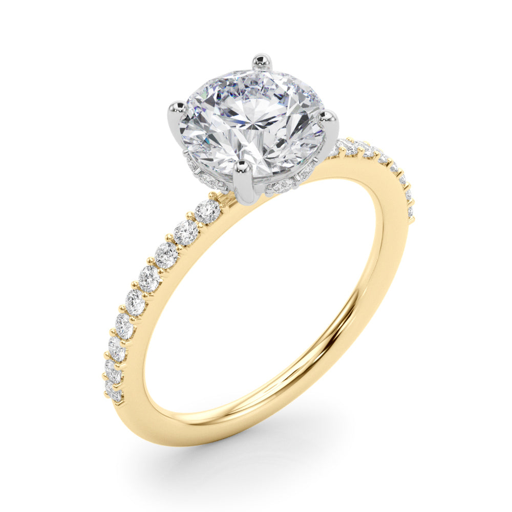 LUMEO Round Hidden Halo Diamond Engagement Ring Angle View in 18k Solid Yellow Gold 