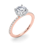 LUMEO Round Hidden Halo Diamond Engagement Ring Angle View in 18k Solid Rose Gold 