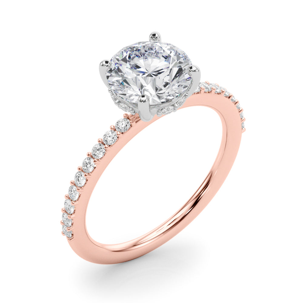 LUMEO Round Hidden Halo Diamond Engagement Ring Angle View in 18k Solid Rose Gold 