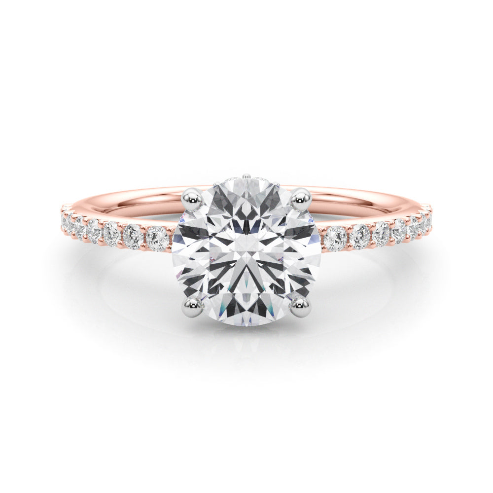 LUMEO Round Hidden Halo Diamond Engagement Ring Set in 18k Solid Rose Gold 