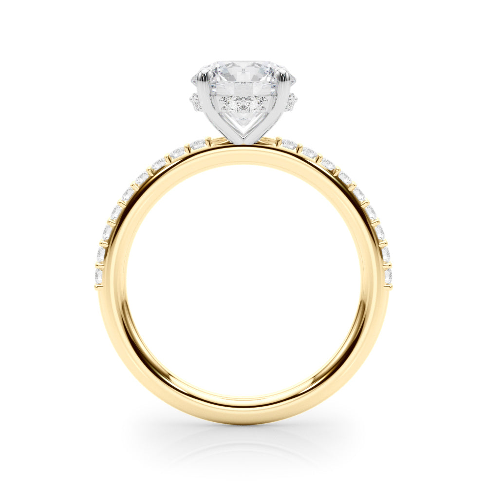 LUMEO Round Hidden Halo Diamond Engagement Ring Side View in 18k Solid Yellow Gold 