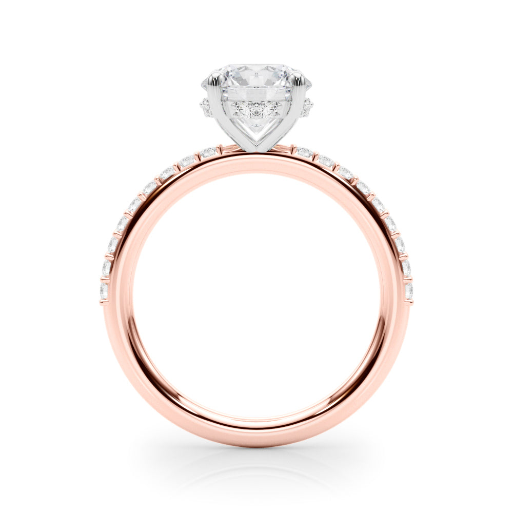 LUMEO Round Hidden Halo Diamond Engagement Ring Side View in 18k Solid Rose Gold 