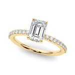 LUMEO Emerald Hidden Halo Diamond Engagement Ring Front View in 18k Solid Yellow Gold 
