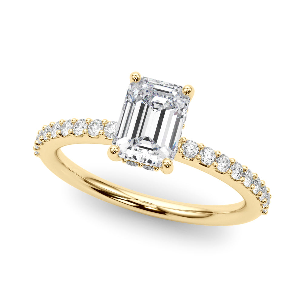 LUMEO Emerald Hidden Halo Diamond Engagement Ring Front View in 18k Solid Yellow Gold 