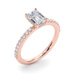 LUMEO Emerald Hidden Halo Diamond Engagement Ring Angle View in 18k Solid Rose Gold 