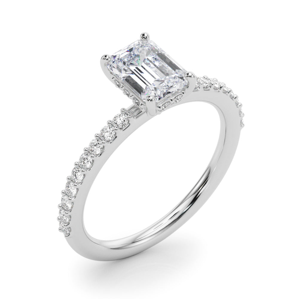 LUMEO Emerald Hidden Halo Diamond Engagement Ring Angle View in Platinum 