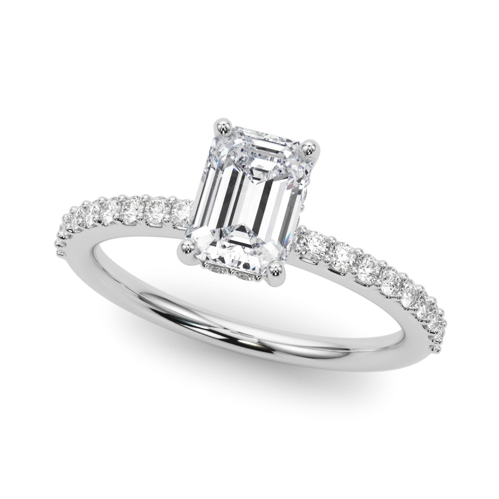 LUMEO Emerald Hidden Halo Diamond Engagement Ring Front View in Platinum 