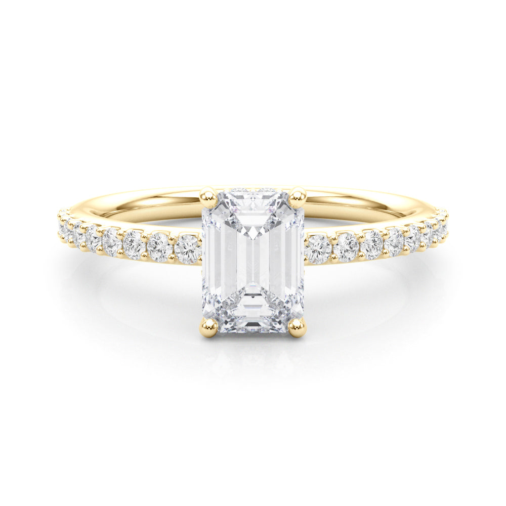 LUMEO Emerald Hidden Halo Diamond Engagement Ring Set in 18k Solid Yellow Gold 
