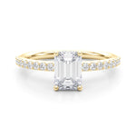 LUMEO Emerald Hidden Halo Diamond Engagement Ring Set in 18k Solid Yellow Gold 