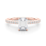 LUMEO Emerald Hidden Halo Diamond Engagement Ring Set in 18k Solid Rose Gold 