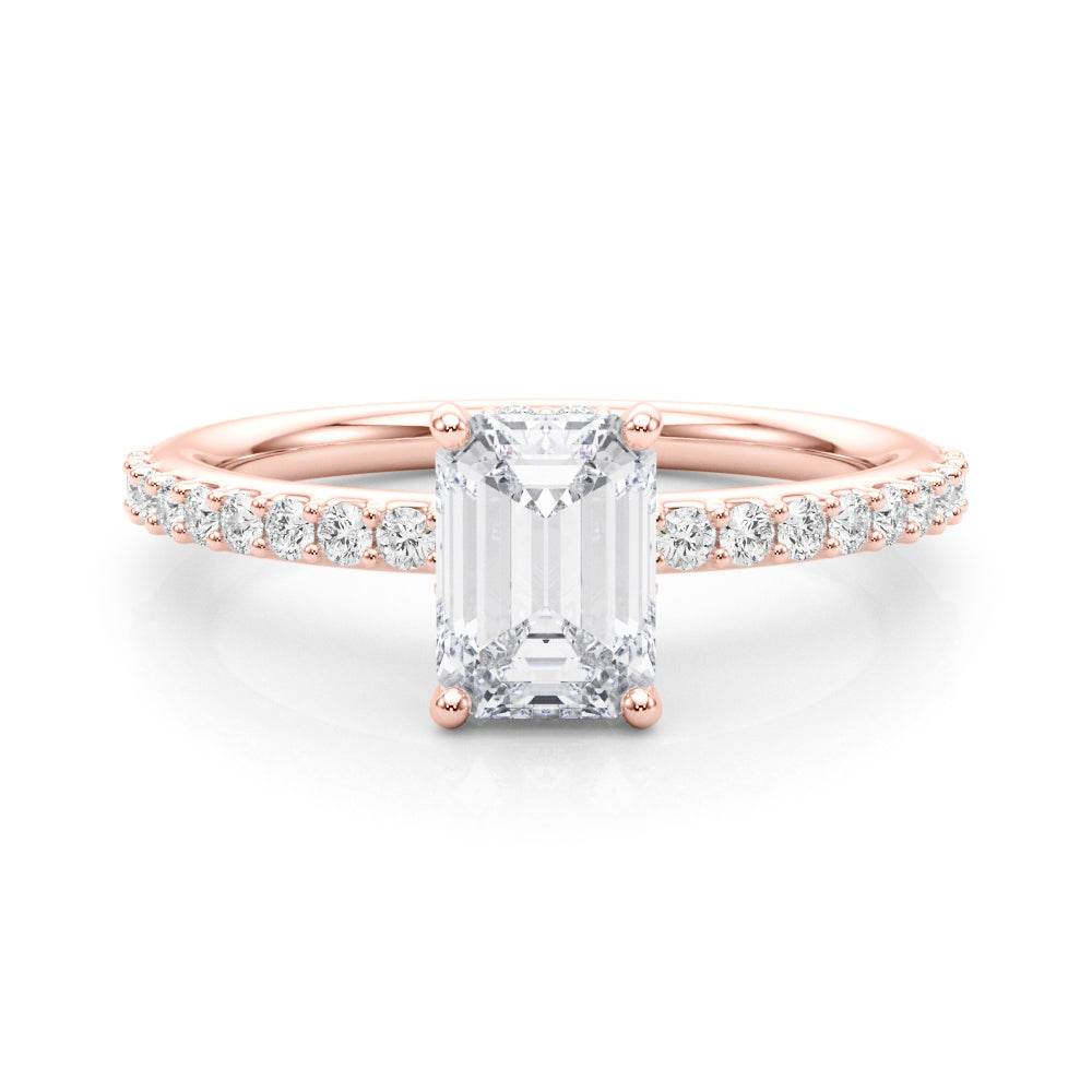 LUMEO Emerald Hidden Halo Diamond Engagement Ring Set in 18k Solid Rose Gold 