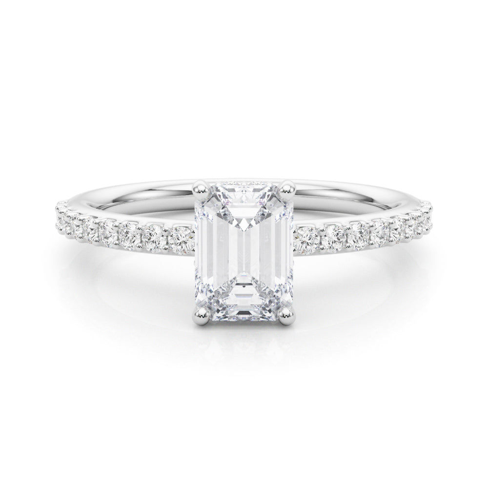 LUMEO Emerald Hidden Halo Diamond Engagement Ring Set in Platinum 
