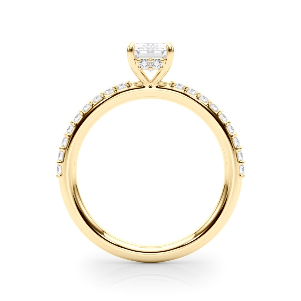 LUMEO Emerald Hidden Halo Diamond Engagement Ring Side View in 18k Solid Yellow Gold 