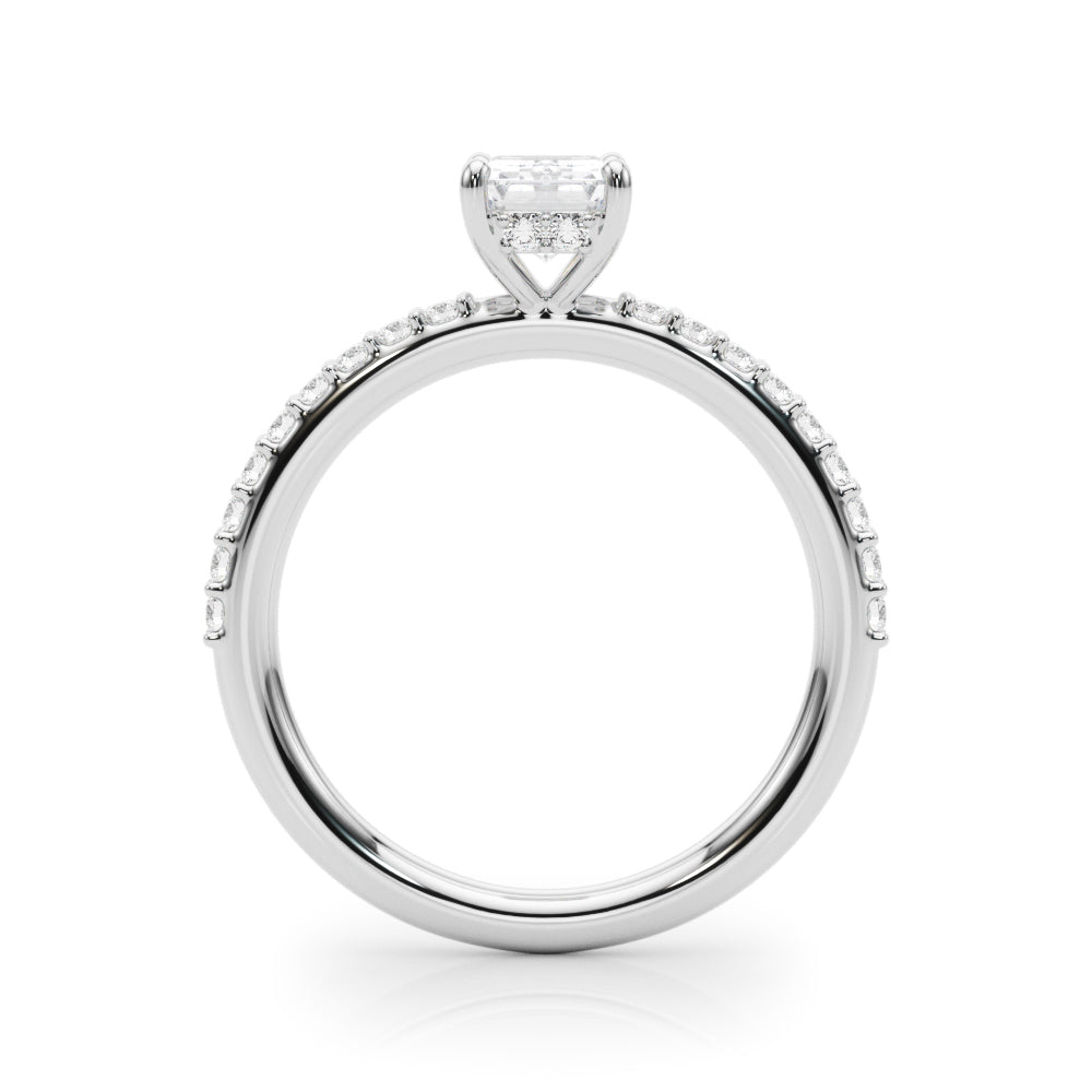 LUMEO Emerald Hidden Halo Diamond Engagement Ring Side View in Platinum 