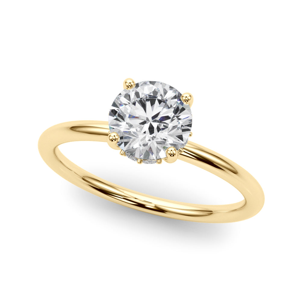 LUMEO Round Hidden Halo Diamond Engagement Ring Front View in 18k Solid Yellow Gold 