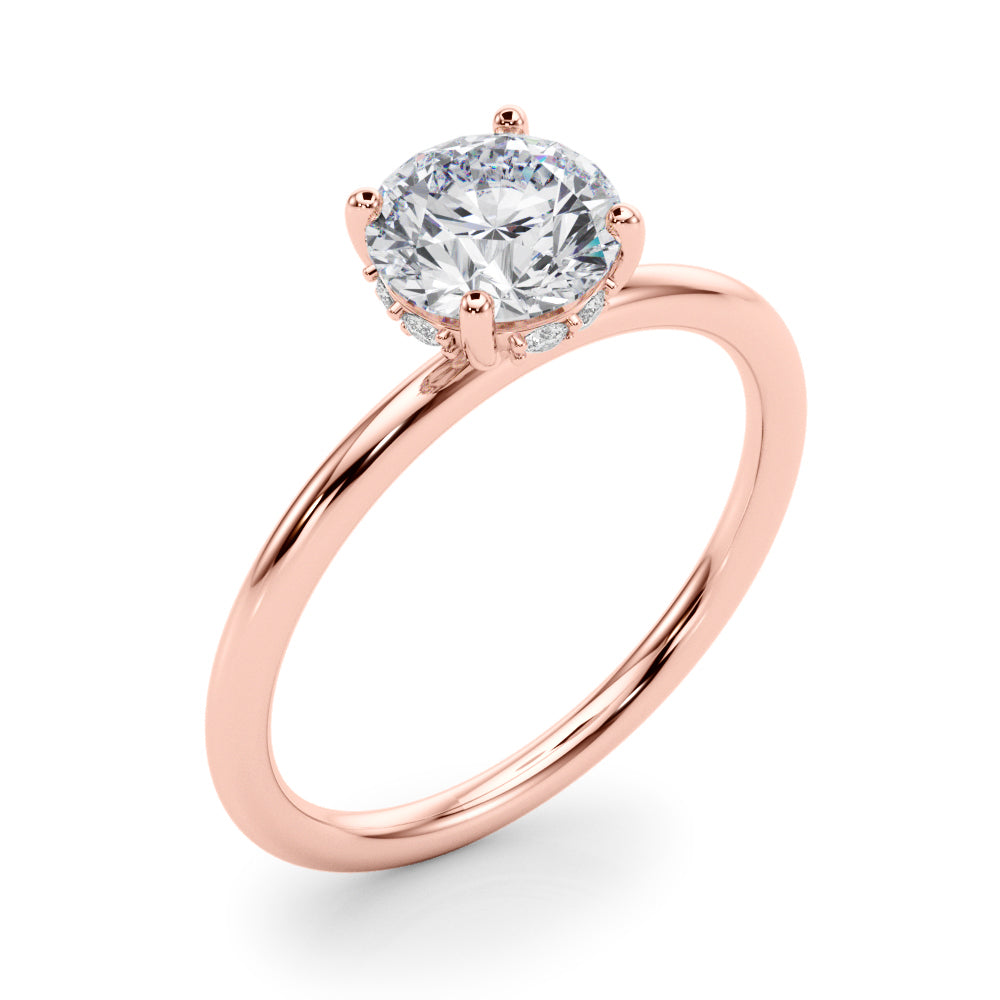 LUMEO Round Hidden Halo Diamond Engagement Ring Angle View in 18k Solid Rose Gold 