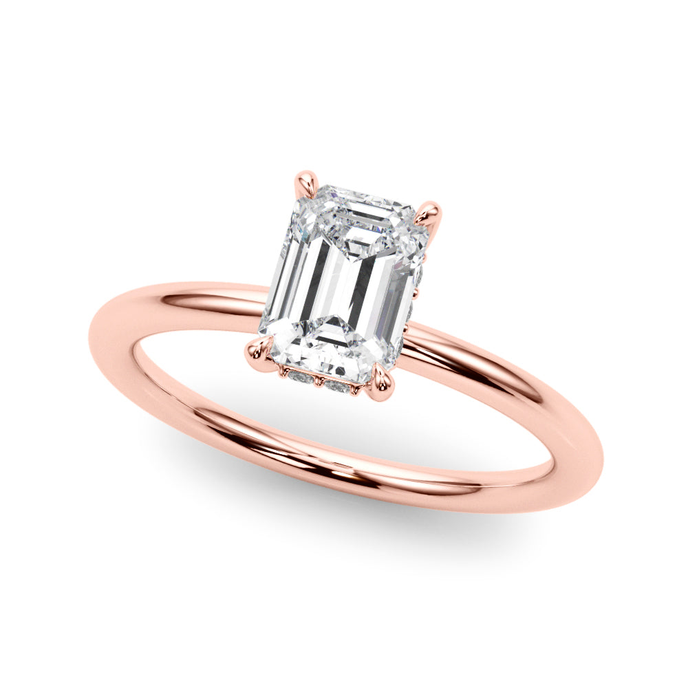 LUMEO Emerald Hidden Halo Diamond Engagement Ring Front View in 18k Solid Rose Gold 