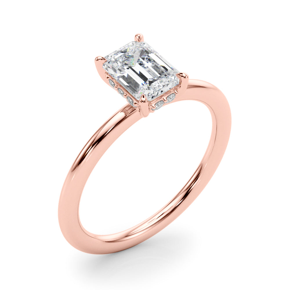 LUMEO Emerald Hidden Halo Diamond Engagement Ring Angle View in 18k Solid Rose Gold 